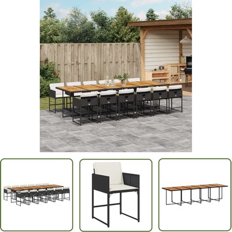 The Living Store 13-tlg. Garten-Essgruppe mit Kissen Schwarz Poly Rattan - Gartentisch - Esstisch - Gartenmöbel Set - Outdoor Möbel - Terrassenmöbel (1/5)