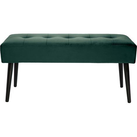 Panca design lavorazione capitonné in tessuto velluto verde scuro e metallo nero L95 cm GUESTA