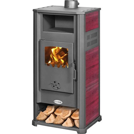 Stufa a legna 9.4 Kw in acciaio 48,5x44xH110 cm antracite e bordeaux
