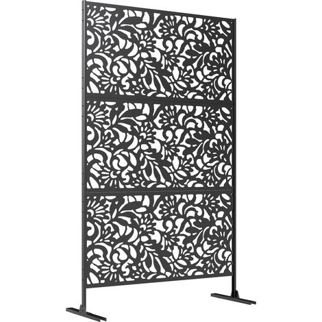 Pannello decorativo per esterni, traliccio decorativo da giardino, 3 pannelli con motivo floreale, acciaio, 122 x 45 x 198 cm, nero (1/5)