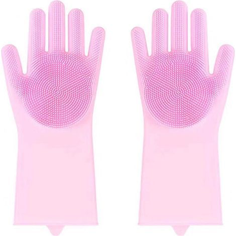 Gant de Toilettage pour Chien Chat, Gants de Massage en Silicone Souple, Brosse Douce pour Chats, Chiens,Le Silicone Souple N'abîme Pas la Peau,rose (1/5)