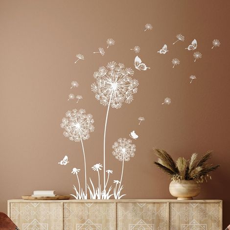 Dandelion Wall Stickers White Flowers Wall Decals Removable Butterflies Wall Stickers for Living Rooms Bedrooms Offices Sofa Background Home Wall Decoration (1/5)