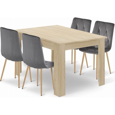 Ensemble table NP 120x80cm Chêne Sonoma + 4 chaises LIBRA grises