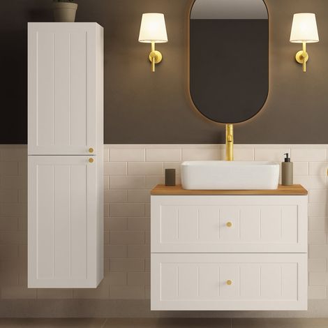 Gusto Scandi Style Bathroom Wall Cabinets Vanity Unit with Worktop Basin Set 35cm & 80cm  - White