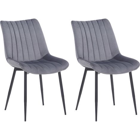 Lot de 2 chaises de salle à manger design moderne avec pieds en métal noir assise en velours gris 100001743