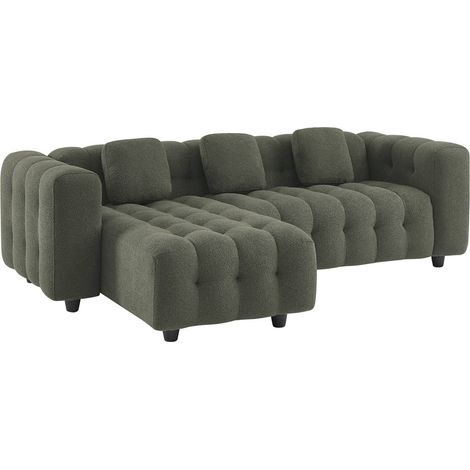 Canapé d'angle réversible 3-4 places bouclette texturée capitonné structure bois d'eucalyptus et contreplaqué Bouclette texturée Kaki foncé (1/5)