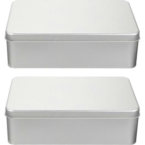Lot de 2 boîtes de rangement en fer-blanc, boîtes à biscuits, boîtes à gâteaux, boîtes à cadeaux.-18X11X5.5CM-Silver (1/4)