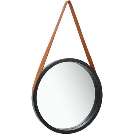 Miroir mural avec cordelette de suspension, 40 cm, noir (1/5)