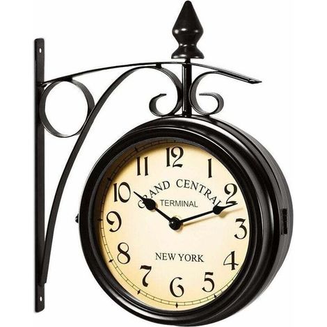 Horloge de gare à double face 29 x 9,5 x 32,5 cm Montre murale à quartz retro vintage 2 cadrans ambiance gare Noir (1/4)