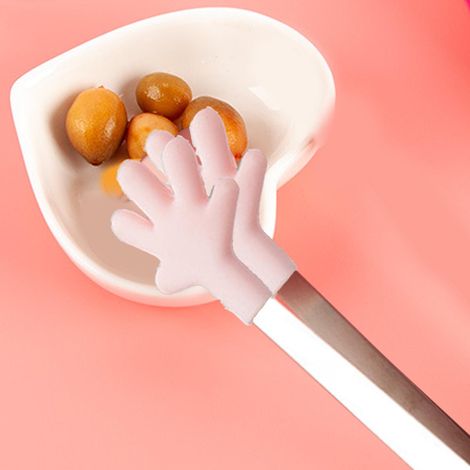 Mini pinces à main créatives en silicone, pinces à glace en acier inoxydable, mini pinces alimentaires en silicone de qualité alimentaire, style paume rose (1/5)