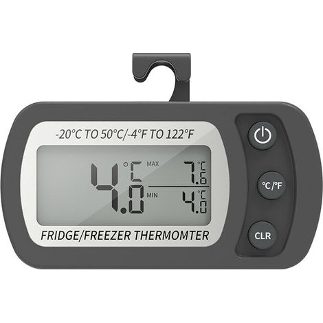Termometro digitale per frigorifero, display LCD di facile lettura, funzione di registrazione Max/Min, termometro per congelatore impermeabile con gancio, Guazhuni (nero) (1/5)