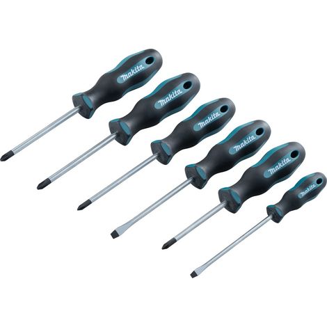 Makita – Jeu de 6 tournevis à cliquet 2 SL + 2 PH + 2 PZ – Empreinte de tête précise pour vissage rapide – E10528