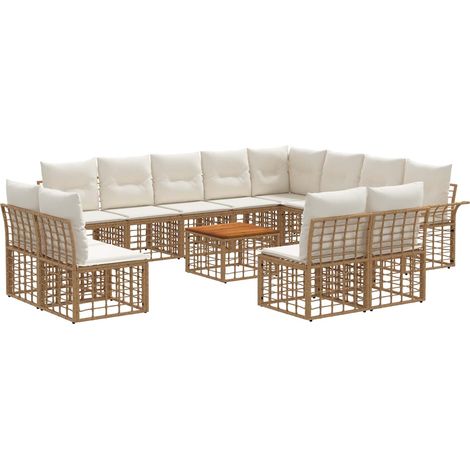 Outdoor-Sofagarnitur 13 pcs Natürlich und Cremweiß Polyester vidaXL