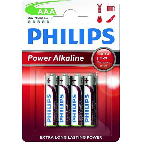 4 Pack AAA Philips Power Alkaline Batteries