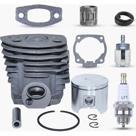 Kit de piston, cylindre et roulement Nikasil Silver pour tronçonneuse Husqvarna 51 55 Rancher (46 mm) Filtre à carburant, conduite, joint 503 16 91-71 (1/5)