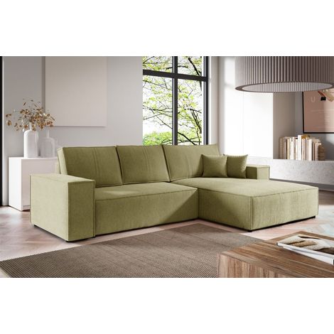 Ecksofa Schlafsofa CORUNIA Stoff Aragon Olivgrün Ottomane Rechts (1/5)