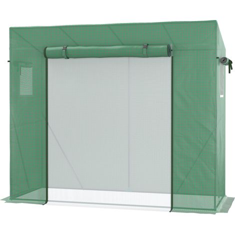 UV-beständiges Gewächshaus mit 2 Insektenschutzfenstern und Verstärkungsstreben, 200 x 77 x 169 cm (L x B x H), Stahl, grünes PE