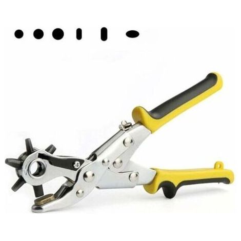 Pince Perforatrice Cuir, Avec base en cuivre, pince poinçonneuse revolver, pour ceinture, tissu, cuir, carton, PVC, 6 poinçons Tailles 3.5mm, 4mm, 4.5mm, 7×3mm, 8×3.5mm, 6×4.5 mm (1/5)