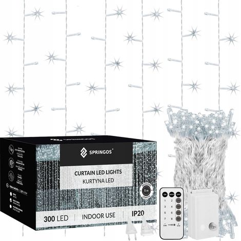 TENDA LUMINOSA 300LED 3x3 LUCI DI NATALE ALBERO DI NATALE GIRLANDA FINESTRA TELECOMANDO