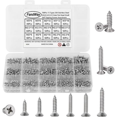 760 Pièces Vis a Autotaraudeuses Tête Fraisée Cruciformes,M2 M2,3 M2,5 M3 Petites Vis à Bois Tête Plate en Acier Inox 304,Mini Tôle Autoperceuses EntièRement Fileté.Pour Meubles Métal Doux Plastique. (1/5)