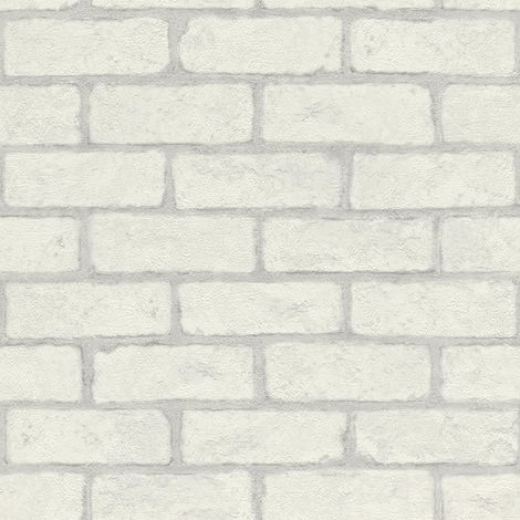 White Brick Effect Wallpaper Rasch Textured Industrial Rustic Grey