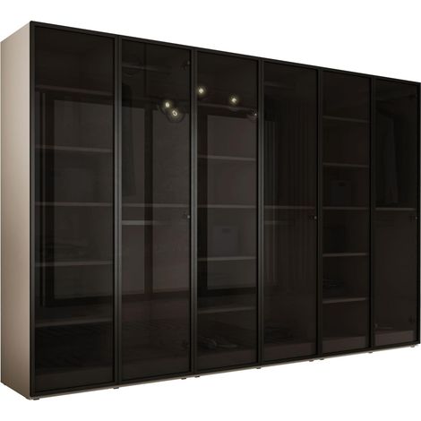 Armoire moderne beige sable avec 6 portes – Verre incolore – Dimensions 300 x 200 x 51 cm – Panneaux stratifiés – Montage facile – 3Xe Living