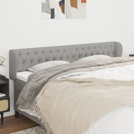 Tête de lit avec oreilles Style Classique Armoire de lit - Gris clair 183x23x78/88 cm Tissu BV548635 - BonneVie (1/5)