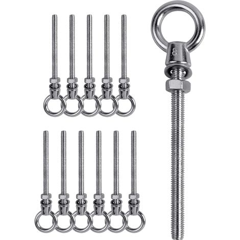 12 PCs Boulon à œil , Boulon à œil M8 x 100mm , Anneau de levage M8, Boulon à œil en acier inoxydable 304 , Crochet à visser Boulon à œil M8