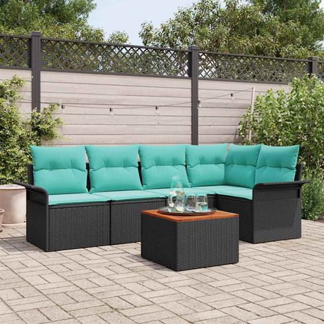 Ensemble de canapé de jardin 6 pcs Noir et turquoise polyrotin vidaXL (1/5)