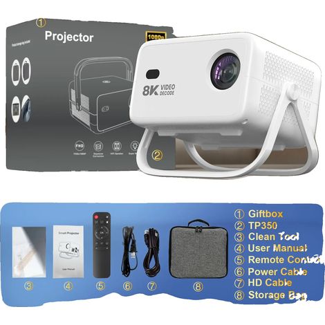 Filiyano – Projecteur, décodage vidéo 8 K, autofocus, TP350-Blanc, prise UE