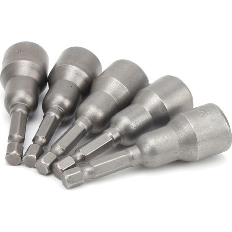 Lot de 5 douilles magnétiques en acier au chrome-vanadium, embouts de tournevis magnétiques puissants de 65 mm x 1/4 x 14 mm. (1/5)