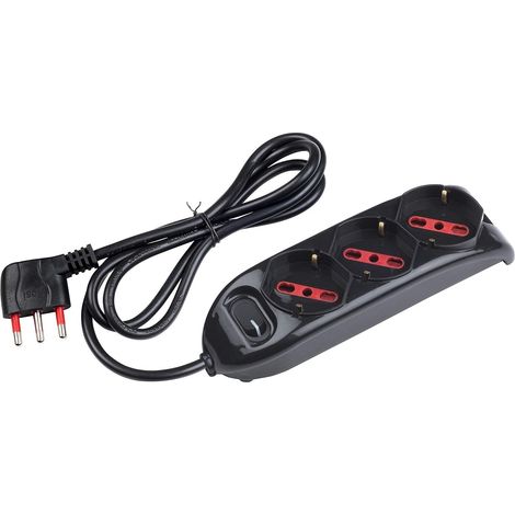 Multipresa con spina 16A piegata a 90°, 3 prese bipasso/schuko 10A/16A, cavo 1,5 metri, con interruttore, nero, serie Emilia - Rosi RS94002 (1/5)