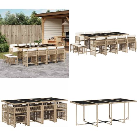 Set comedor de jardín con cojines 13 pzas ratán sintético beige - Sillas de jardín - Cojines para sillas