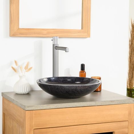 Wanda Collection – Vasque ronde en marbre noir 35cm – Pour salle de bains – Fabrication artisanale – Perçage aux normes européennes – Bords fins et lisses (1/5)
