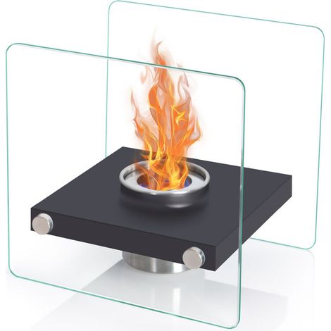Cheminée de Table, Cheminée au bioéthanol, Portable Feu de Table pour extérieur et intérieur, Torche de Jardin et cheminée au bioéthanol en Acier Inoxydable, Carré Noir (1/5)
