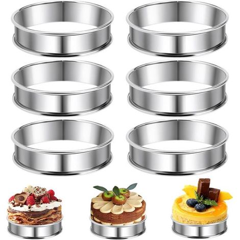 Lot de 6 Moule Cercle a Patisserie en Acier Inoxydable - Cercle a Tarte 8cm - AntiadhéSifs - Forme Ronde Moule Cercle a Patisserie (1/4)