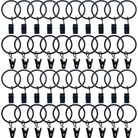 MINKUROW Anelli Clip Per Tende, 50 Pezzi Anelli Per Tende Antiruggine Con Morsetti Ganci Clip Per Tende In Metallo, Diametro Interno 25mm, Ganci Per Doccia (Nero) (1/5)