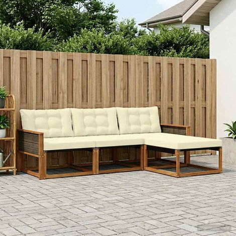 vidaXL Conjunto de sofás de exterior 4 uds. Natural y Crema (1/5)