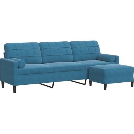 vidaXL Divano a 3 Posti con Poggiapiedi Blu 210cm in Velluto (1/5)