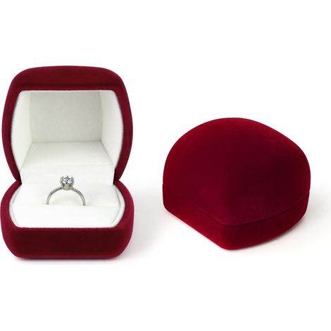 Boîte Alliance - Velours Rouge - Fente Pour Bague - Cérémonie Mariage - 1 Pièce
