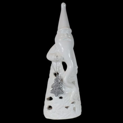 Lanterna in ceramica di Babbo Natale con albero di Natale per lumini, 23,5 cm, bianca (1/2)