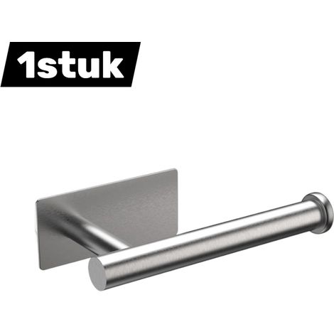 1  Porte-rouleau de cuisine en acier inoxydable - Installation sans clous ni poinçons - Convient aux porte-rouleaux de papier toilette muraux - Tube rond court à base carrée - Argenté (1/3)