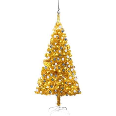 vidaXL Künstlicher Weihnachtsbaum Beleuchtung & Kugeln Gold 120 cm PET (1/5)