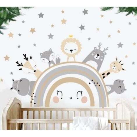 adesivo murale con animali, adesivo murale arcobaleno adatto per la cameretta dei bambini, decorazione murale