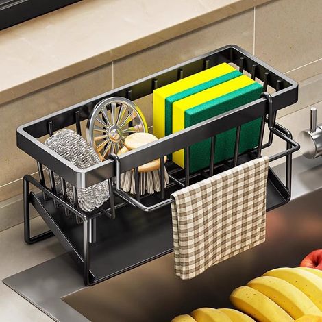 Rangement et Organisation de Cuisine, Organisateur d'évier en Acier Inoxydable avec bac d'écoulement Automatique pour Porte Eponge, Porte Serviettes, Super Accessoires pour Sall-DELKEVIC (1/5)