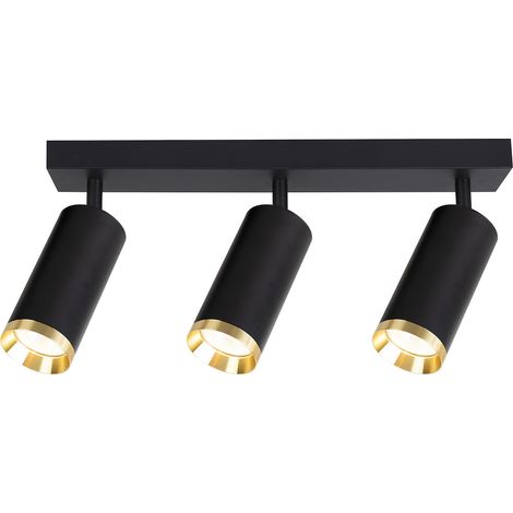 Lámpara de techo moderna con tira negra, focos móviles, elementos dorados, 3xGU10 10W MICA Milagro (1/5)