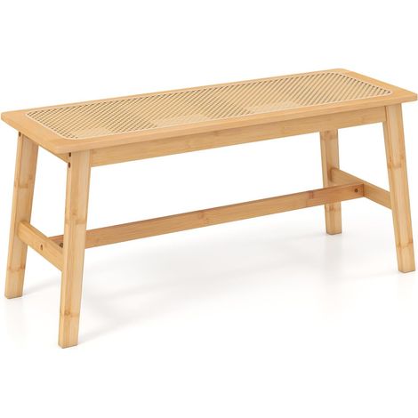 COSTWAY Banc de Salle à Manger en Bambou, Assise en Rotin PVC, Banquette pour 2 Personnes, Patins Antidérapants, Banc Interieur pour Cuisine Entrée Bout de Lit, Charge 300 kg, 100 x 35 x 45 cm (1/5)