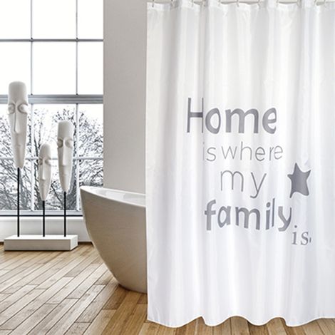 MSV Rideau de douche Polyester HOME 180x200cm QUALITE PREMIUM Gris & Blanc - Anneaux inclus