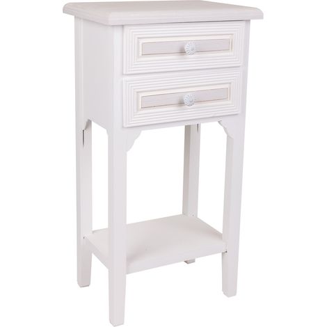 Mesita telefonera de madera de 2 cajones blanco 37x26.5x69.5 (1/5)
