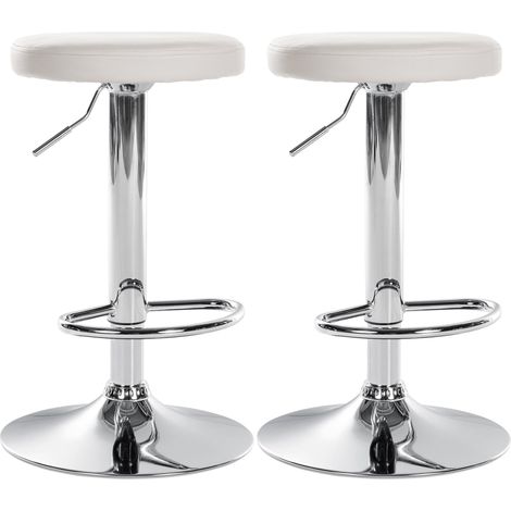 Set di 2 sgabelli da bar dal design semplice con seduta sintetica bianca e struttura in metallo cromato TDB10695